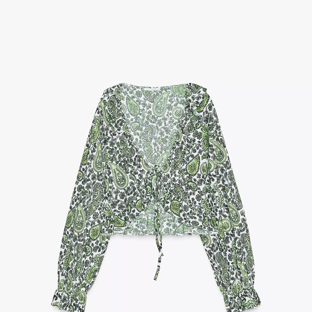 NWT Zara Green and Black Paisley Blouse